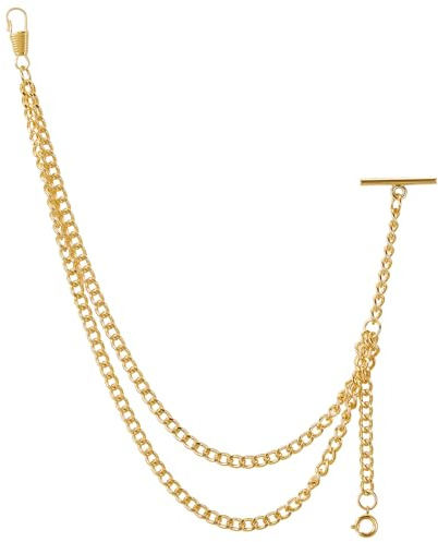 Gold Men's Pocket Watch Chain Vintage Albert Chain with Lobster & T-Bar Clasps Watch Chains Link Vest/Suit for Your Pocket Watches/Pendant（11-gold)