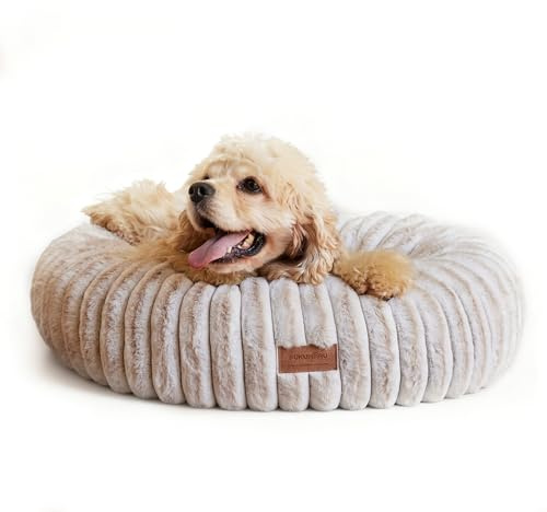 FUKUMARU Cuccia per Cani e Gatti Interno, Letto a Ciambella per Cuccioli Ansiosi, Letto Ortodontico per Cane, Copertura Lavabile, Design Moderno con Sfumatura. 63cm, Cammello