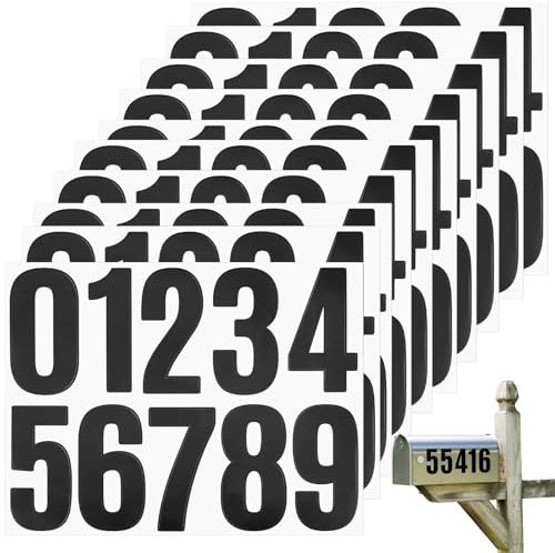 YIHAOH 10 Hojas de Numeros Adhesivos, Pegatinas Numeros Negros de 10 Cm, Placa de Número Almohadillas Adhesivas Almohadilla, Números Autoadhesivos Del 0 Al 9, Adaptados a Buzones