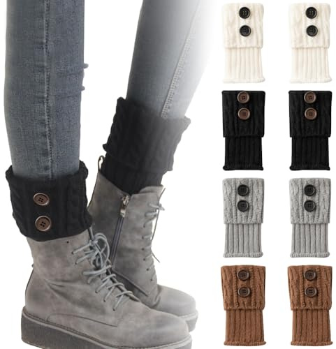 TRKETK 4 paia di scaldamuscoli caldi invernali, in maglia intrecciata, morbidi polsini intrecciati, scaldamuscoli invernali all'uncinetto, calzini corti per balletto, danza, yoga, pattinaggio su