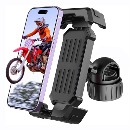 SERIONR Porta Cellulare Moto, Supporto Telefono Bici con Protezione in Silicone, 360°Rotazione, Universale Manubrio Supporto Telefono Moto con Blocco di Sicurezza per iPhone, Samsung 4,7-7 Smartphone
