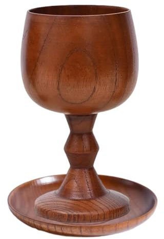 VELAJA Set Calice in Legno con Sottobicchiere, 100ml Bicchiere da Vino Rosso in Legno Massello & Tavoletta, Stile Vintage, Calici da Vino per Casa, Feste, Ristorazione e Regalo