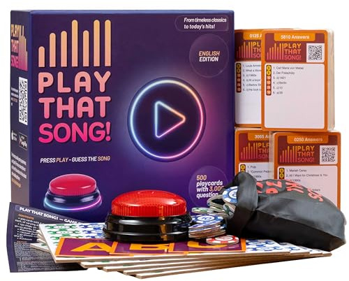 Spela den låt! New Music Party Game – 500 spelkort, 3 000 Questions – Music Quiz Game med app, QR-kod och Buzzer – Cheerful Hitstar Party Games för vuxna (engelska)