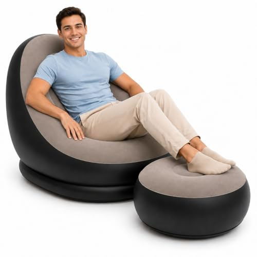 Unirobe Beach Chair Inflatable Air Sofa with Footrest for Adults | Blow Up Couch for Camping Garden Patio and Indoor Lounging
