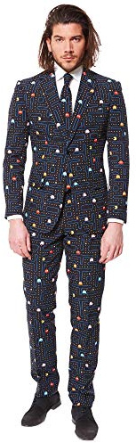OppoSuits OSUI-0045-EU62 Prom Suits For Men – Pac-Man – Comes with Jacket, Pants and Tie In Funny Designs Traje de Hombres, Black, 52