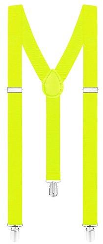 Taffstyle® Damen Herren Bunte Neon & Uni Farben - Y Form - Hosenträger mit 3 Clips - Neon Gelb