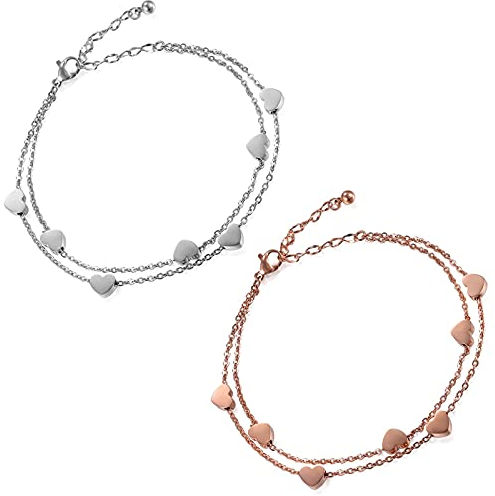 Flongo 2 Stück BFF Armbänder Unendlichkeitszeichen und Herz Freundschaftsarmband aus Edelstahl Silber und Roségold Armbänder für Beste Freundinnen/Schwestern/Mutter und Tochter