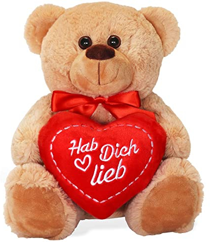 matches21 Teddybär mit Herz/Herzteddy Hab Dich lieb Hellbraun/beige 25 cm Kuscheltier Schmusetier - Geschenkidee Klassiker Freundin