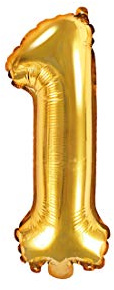 PartyDeco Folienballon Nummer 1 Gold-1. Geburtstag Hochzeit Jahrestag Folienballon Nummer 1- Gold Größe ca. 35 cm Geburtstag Hochzeit Verlobung Silvesterparty Folienballon Hel Deko Geburtstag