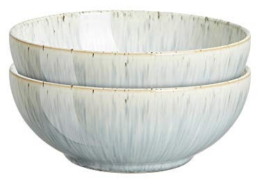 Denby - Halo Speckle Cereal Bowls Set of 2 - Grey, Neutral Patterned Coupe Dishwasher Microwave Safe Crockery 820ml - Glazed Ceramic Stoneware Tableware - Chip & Crack Resistant Soup Bowls