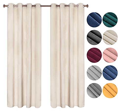 WOLTU Verdunklungsvorhang Blickdicht Samtvorhänge mit Ösen, 2 Stücke Thermogardine Ösenvorhang 300 g/m² Schwere Verdunkelungsgardinen lichtdicht für Schlafzimmer Wohnzimmer, 140x270 cm Beige
