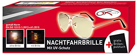 OK Cars - Night Vision Nachtsichtbrille mit polarisierten Gläsern - Unisex Nachtfahrbrille für Auto & Motorrad mit UV-Schutz - Leichte Pilotenbrille mit Blendschutz inkl. Brillentasche & Putztuch