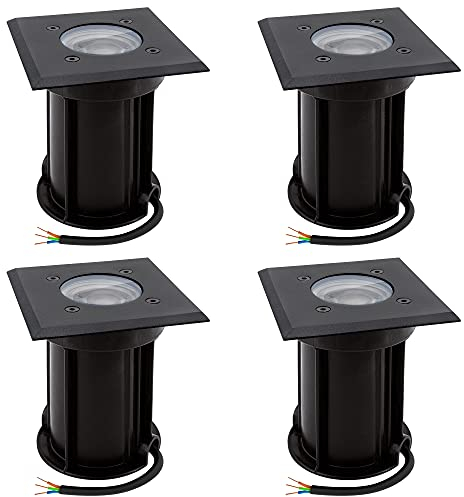 linovum BOQU 4er Set LED Einbau Bodenlampen Outdoor mit LED GU10 6W neutralweiß - 4x Bodenstrahler IP67 schwarz Kabel 230 Volt