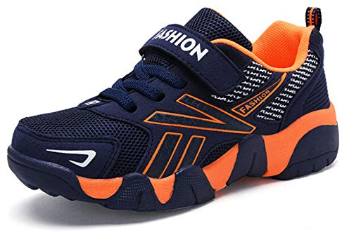 Qvxkd Turnschuhe Jungen Mädchen Hallenschuhe Junge Sportschuhe Kinder Outdoor Laufschuhe Sneaker Klettverschluss Wanderschuhe Orange 39EU