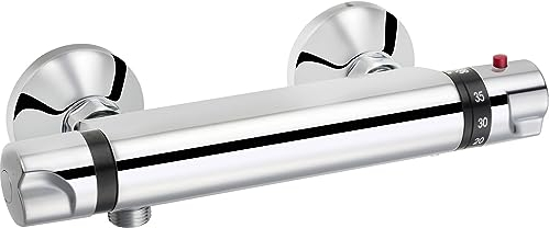 Saqu Ecoline Duscharmatur mit Thermostat Aufputz Duschthermostat mit 38 °C Sicherheitsstopp Mischbatterie für Dusche 15 cm Brause Thermostat Eco Chrom