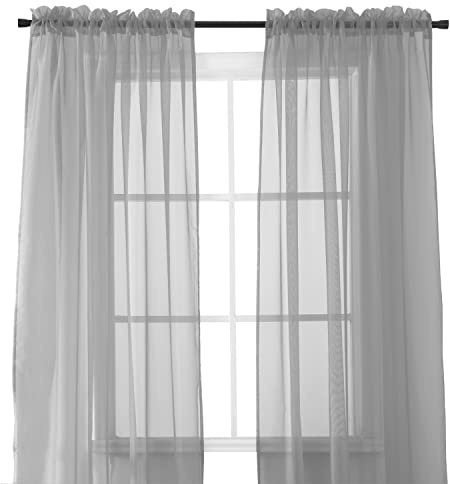 Elegant Comfort 2-Piece Sheer Panel with 2inch Rod Pocket - Window Curtains 40-inch Width X 84-inch Length, Silver