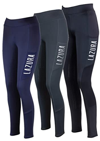 Lazura - Winter Kinder-Reithose Emilia | gefütterte Thermo-Leggings mit Silikon-Vollbesatz | Jungen & Mädchen Reitleggings mit Fleece-Innenseite | Kinder Reitbekleidung in Nachtblau & Größe 152