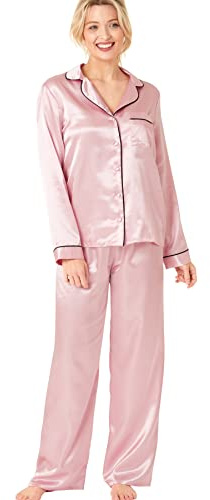 Indigo Sky Indigo Sky Womens Astara Full Length Satin Pyjama with Contrast Piping Set di Pigiama Donna