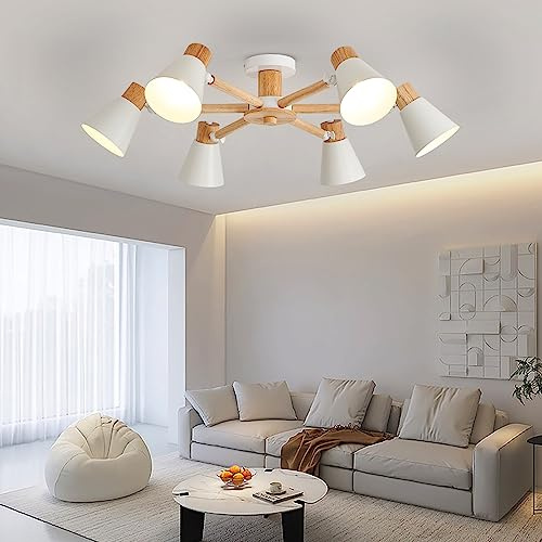 YOODI Lampada da Soffitto, Moderno Plafoniera Soffitto, 6 Luci Lampade a Sospensione, E27 Portalampada Lampadari in Metallo e Legno Massello per Camera da letto, Soggiorno (Lampadina non inclusa)