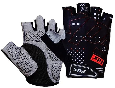 FDX All Day Half Finger Cycling Gloves Gel Padded Breathable Mitts Black M