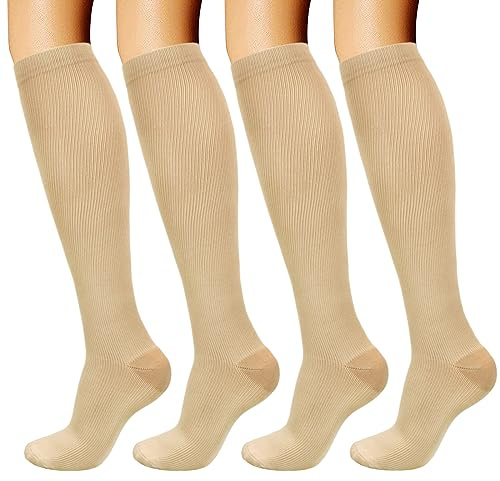 DRESHOW 4 Pares Calcetines de Compresión para Mujeres y Hombres Circulatorio Mejor Soporte para Atletismo, Running, Ciclismo, Viajar