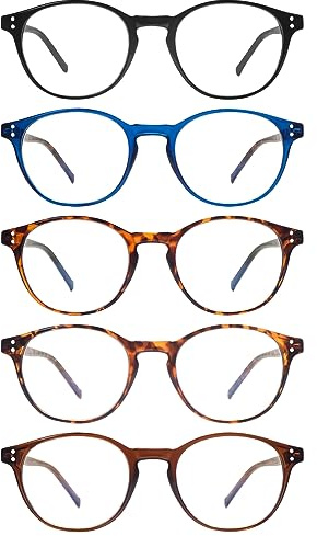 ZONLON 5 Pack Retro Reading Glasses Men Women Blue Light Blocking Lightweight Computer Readers with Spring Hinges (5 multicolor, 1.50, multiplier_x)