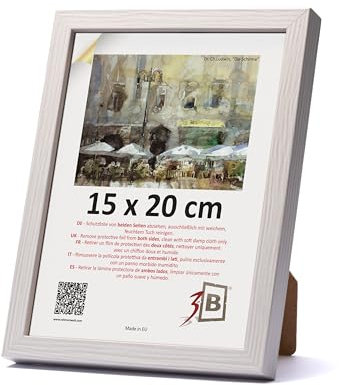 3-B Cornice per foto mega bianca con venature del legno ottico 15 x 20 cm, cornice per foto in legno, cornice per ritratto con vetro acrilico