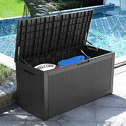 YITAHOME 100 Gallon Large Deck Box, Outdoor Resin Storage Boxes for Patio Furniture, Outdoor Cushions, Garden Tools, Water Resistant and Lockable