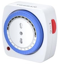 TESSAN Timer Presa Elettrica Meccanico 24 Ore, Temporizzatore Presa Elettrica 3680W, Ciclo Giornaliero Programmatore Temporizzata Programmabile 96 Segmenti, Intervallo 15 Minuti, per Lampade