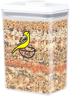 APITOS Pet Food Container, Airtight Bird Seed Storage Container,Bird Seed Dispenser,6.6lb One Touch Bird Food Storage Bpa Free for Cockatiel, Budgie, Finches, Parrots, Hamster Seed Storage/Clear