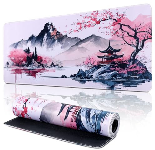 Yimomoyi Mauspad XXL, Gaming Mauspad Groß 800 x 300mm, Verbessert Präzision und Geschwindigkeit, Mausmatte mit Vernähte Kanten Gaming Mousepad, Japan Ink Painting