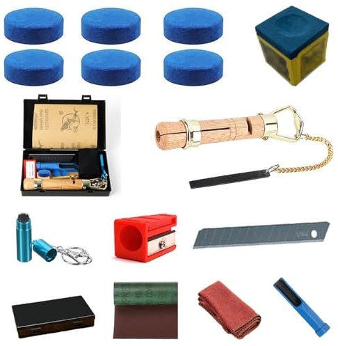 Kit de herramientas de reparación de pinzas de punta de cue Snooker para accesorios de billar de reparación de señales de billar y reemplazo de cuero (negro)