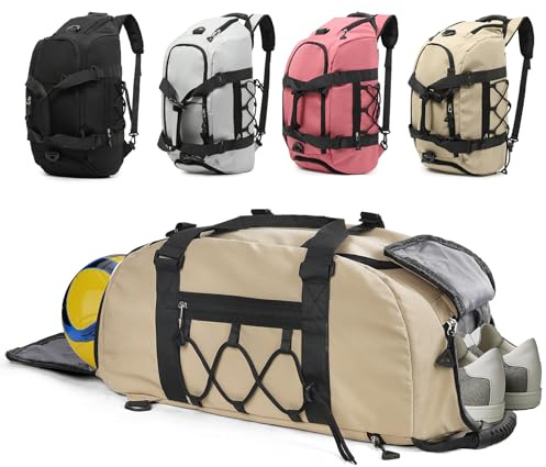 Outplea 35 L gymväska, sport duffelväska med skofack och våt ficka, vattentät weekendväska för weekendresan, svart gymväska för kvinnor män resor yoga, Khaki, 35 liters