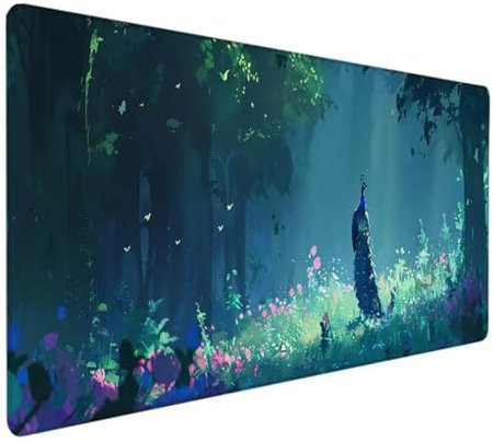 BEIJUYHU Mauspad XXL, Gaming Mauspad 700x300x3 mm, Großes Mauspad mit Genähten Kanten, rutschfeste Desk Mat, Verlängertes großes Mauspad Schreibtischauflage für Büro und Zuhause Wald Pfau R - 1