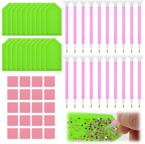 Oruola Kit de 60 outils d'art diamant, 20 plateaux d'art diamant et 20 stylos d'accessoires d'art diamant avec 20 pierres précieuses pour enfants et adultes, outils de peinture