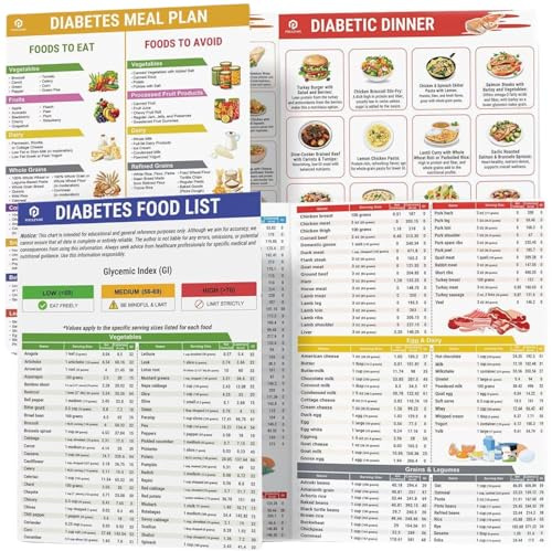 Lot de 2 tableaux alimentaires et planificateurs de repas pour diabète, liste des aliments diabétiques, tableau mural pour diabétiques, diagramme de régime