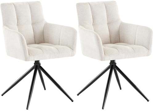 CLP Esszimmerstühle 2er Set, Sessel Jonah drehbar mit Armlehnen, moderne Drehstühle mit Stoff für Wohnzimmer, bis 150 kg belastbar, Farbe:creme