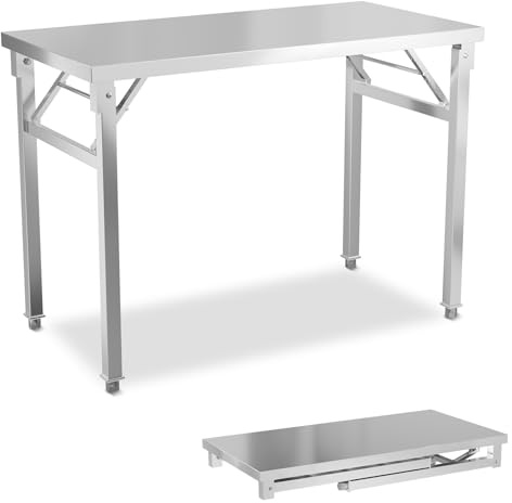 Froadp Arbetsbord rostfritt stål fällbart 100 x 60 x 86 cm multifunktionellt fällbord kök rostfritt stål köksbord för livsmedelsberedning tillredningsbord gastronomibord grillbord – S