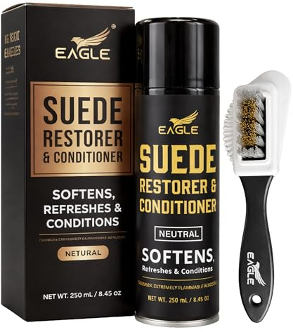 Eagle Suede Renew Spray Neutral – Suede & Nubuck Color Restorer for all Colors, Boots & Jackets, Renew Spray to Restore Color, Revive Nap & Texture, Includes 3 Way Brush, 250mL