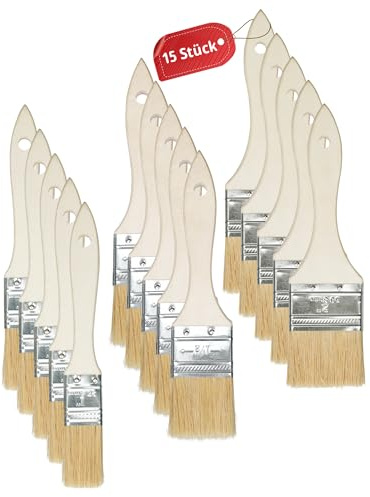 15pcs Flachpinsel Malerpinsel Set 25.4/38.1/50.8mm Breite Flachpinsel Set Malerbedarf Pinselset Lasurpinsel Lackpinsel Lackierpinsel flach für Malen Lack Lasur Wandfarbe Öl Holz DIY Pinsel Streichen