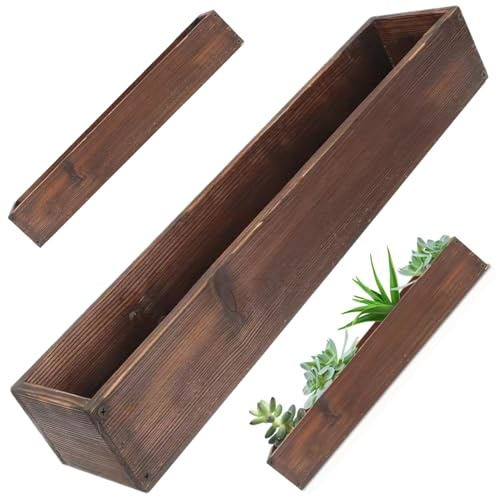 Hperu Wooden Box, 19.7x4x2.8 Rustic Wood Planter Box, Rectangular Succulent Flower Pot, for Courtyard, Farmhouse, Patio, Indoor Outdoor Home, Garden Decor, Wood
