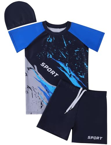 Valcatch Boys Swimming Costume 3 Piece Short Sleeve Swim Set, 8-9 Years