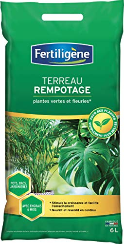 FERTILIGENE FREMP6P - Terreau Rempotage Plantes Vertes et Fleuries 6 L - Stimule la croissance et facilite l'enracinement - Nourrit et reverdit en continu - Avec engrais organique - Fabriqué en France