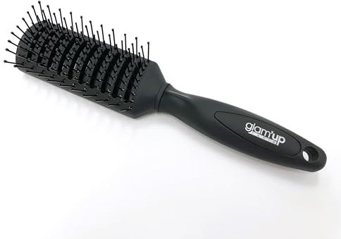 Glam’Up Paris - Brosse à Cheveux Plate - Brosse Aérée Picots Arrondis - Brosse de Séchage - Homme et Femme - Idéal Coiffage et Brushing - 22 cm x 4,5 cm - Noir