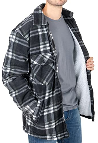 Hazy Blue Mens Fleece Lined Jacket - Lumberjack Shirt & Work Shirt Style - Casual Sherpa Classic Fleece Outerwear with Durable & Comfortable Design - Black- XL