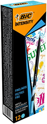 BIC Intensity Fine rotuladores punta fina (0,8 mm) – Turquesa, Caja de 12 unidades