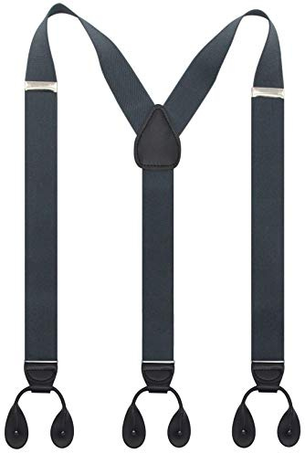 Suspender Elastic Y Back Button End Classic Leather Braces Tuxedo For Men(Dark Grey)