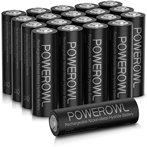 POWEROWL Pilas Recargables AA, 2800mAh AA de Alta Capacidad Ni-MH 1200 Ciclo de Pila Recargable de 1,2V, Baja Autodescarga (20 Piezas)
