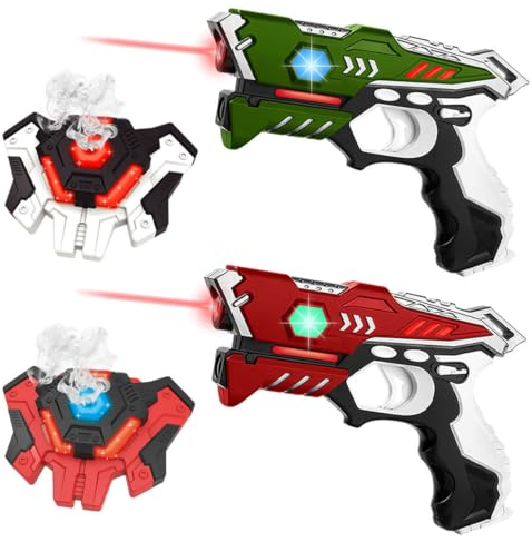 KidsTag Lasertag Set: 2 Laser Pistolen + 2 Westen mit Wasserverdampfe - Laserpistolen Set für Kinder Ab 6 Jahren