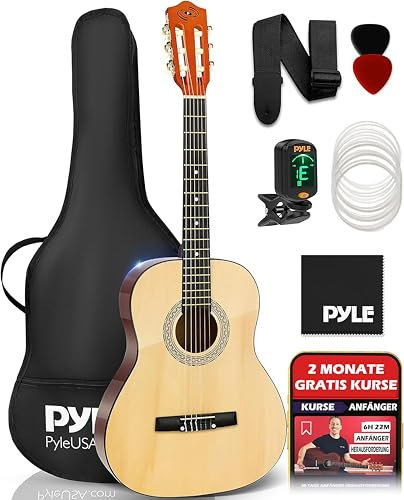 Pyle Kit Chitarra Acustica Classica, Strumento Junior 3/4 per Bambini Principianti, Adulti, 91,4 cm Naturale Opaco